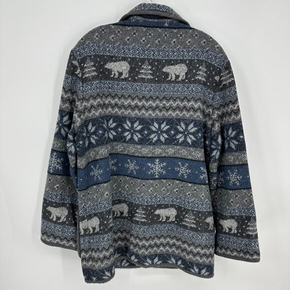 Vintage Fair Isle Wool Jacket M Bear Trees Shacket Button Down Gray Blue - Picture 2 of 7